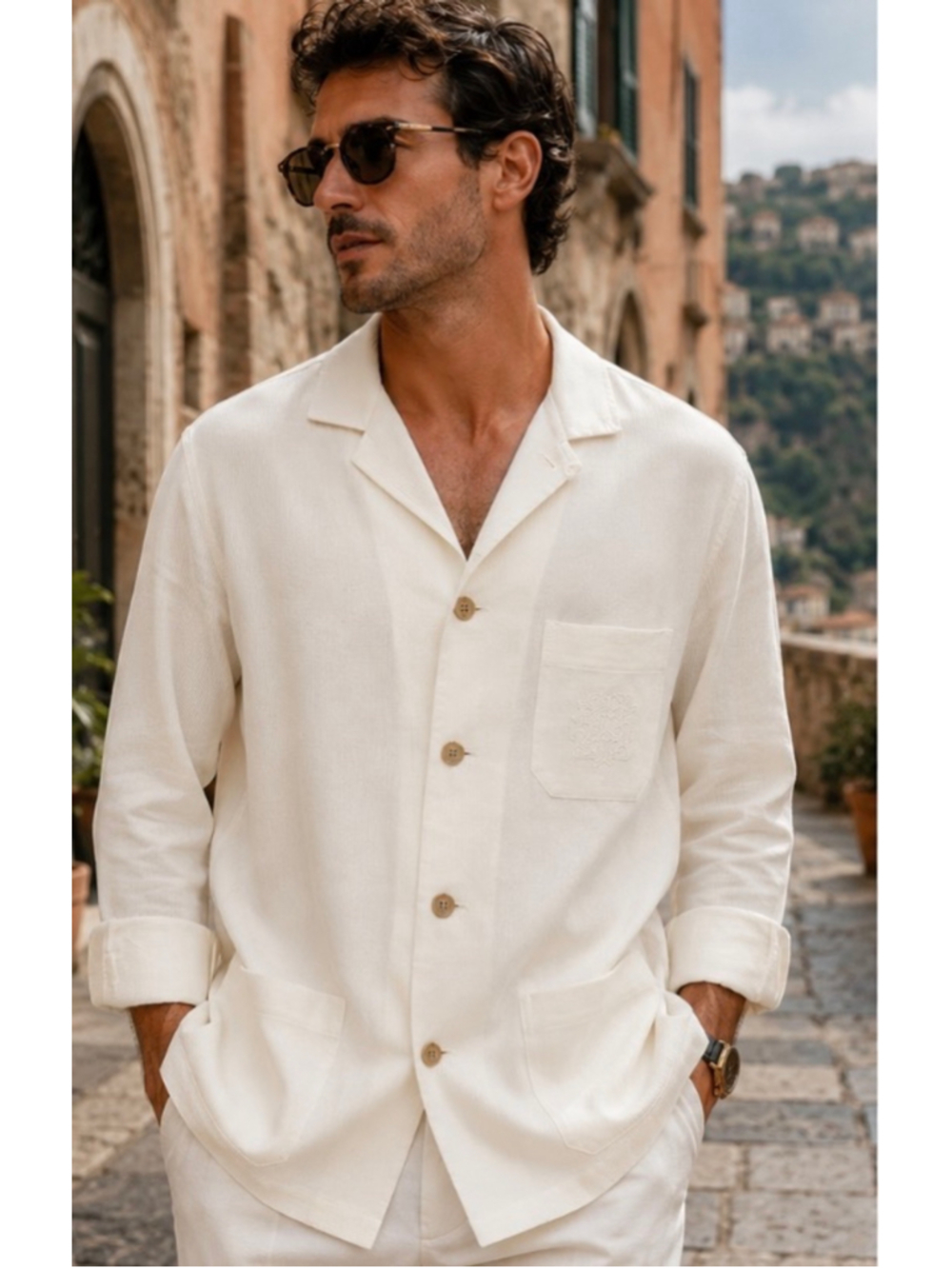 Men's Corneliani Silk Shirt Jacket, Size 54 IT, 44US L, Beige